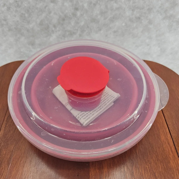 PAMPERED CHEF Microwave Popcorn  Maker 1457 Red Collapsible Silicone - Picture 5 of 6